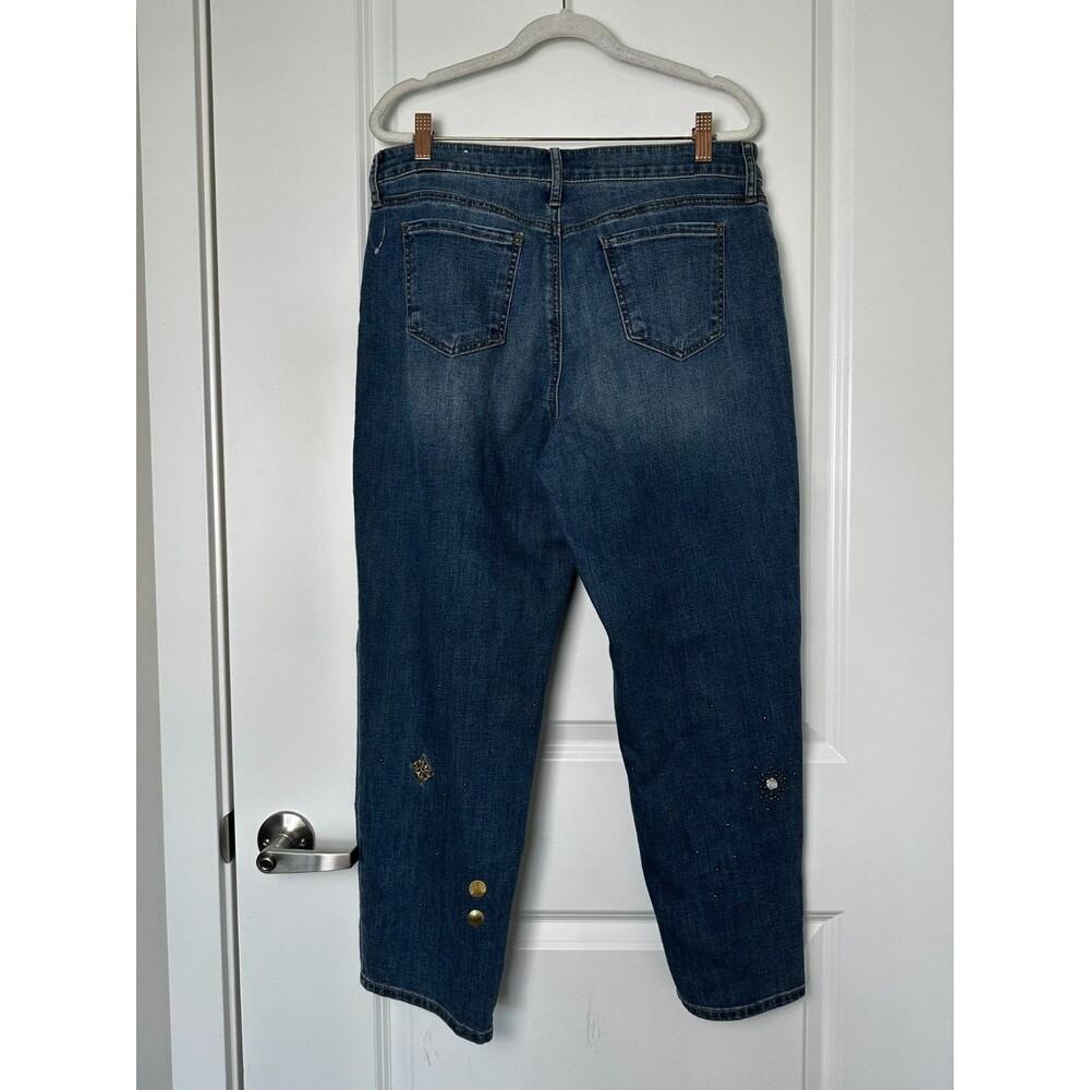 Chico's Relaxed Crop Jeans Blue Embellished Beaded Cropped Denim Size 1.5 US 10 - Picture 4 of 8